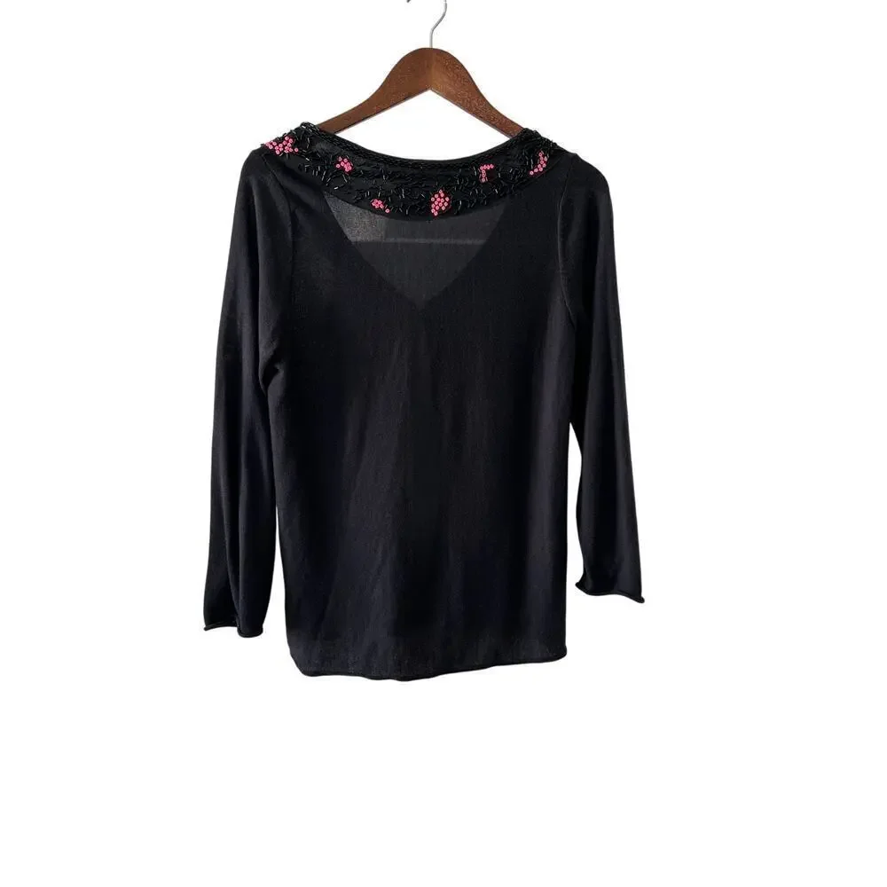 Free People Embellished Cardigan Black Beads Sequins Size S Boho Y2K Style
